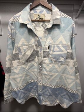 Outback Women's Light Blue Aztec Button-Down Shirt Jacket